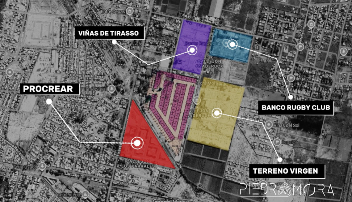 Mapa del triángulo urbano alrededor de Piedra Mora